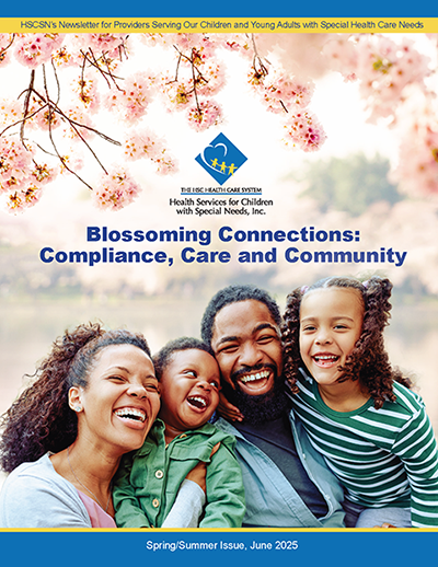 HSCSN Provider Newsletter June 2025 - a family standing under cherry blossoms and smiling